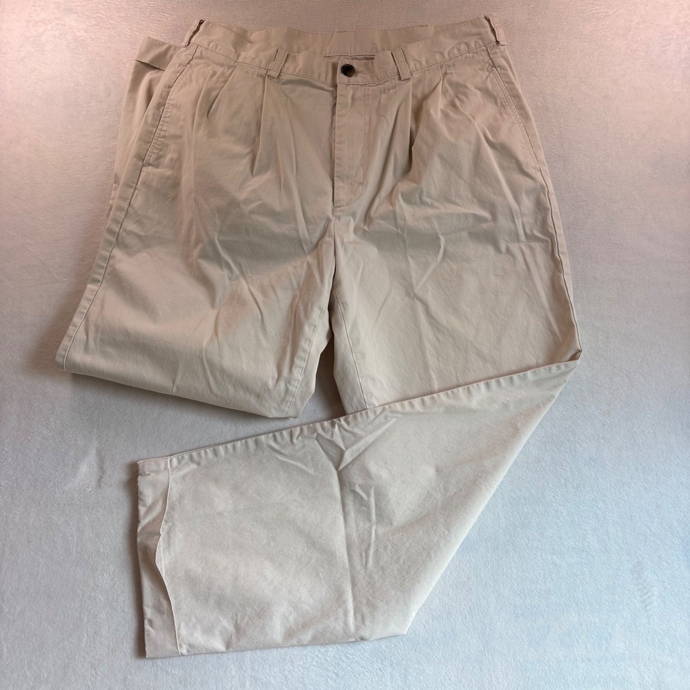 Brooks Brothers 346 Mens Pleated Chino Pants 35x30 Beige Khaki Cotton Cuffed